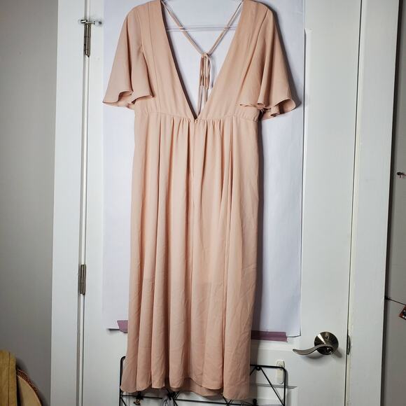 MuMu dress pastel pink feminine flowing dress bridesmaid formal dress cream L - Picture 5 of 10